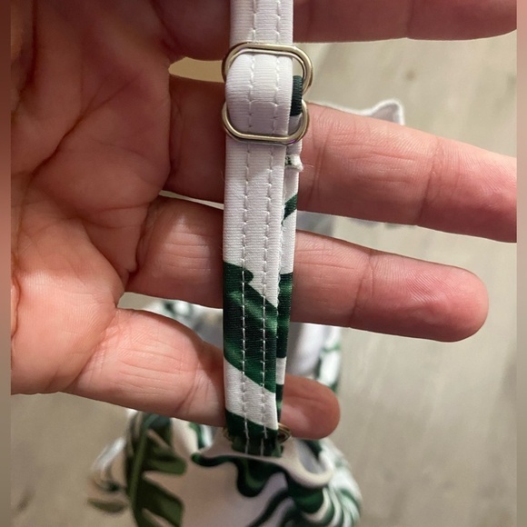 NWT Palm Leaf Ruffled Peplum Tankini Swimsuit with High Waisted Striped Bottoms - Picture 7 of 9